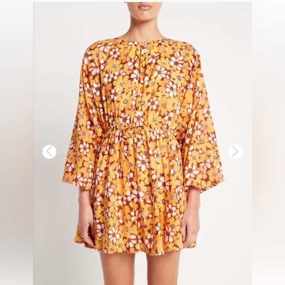 New Faithfull the Brand Li Reni Orange Cotton Floral Print Spring Dress Size S - Picture 4 of 13